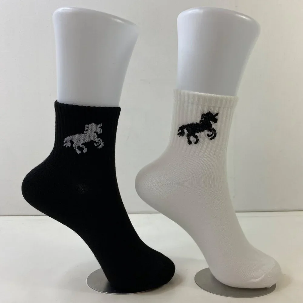 Womens Crew Socks Set 2 Solid Black White Unicorn